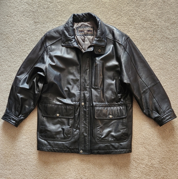 Members Only Men's Vintage Black Leather Field Jacket - Size Medium